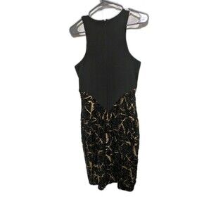 Cache Dress Women Black Gold Sequin Sleeveless Knee Length Cocktail Size 4